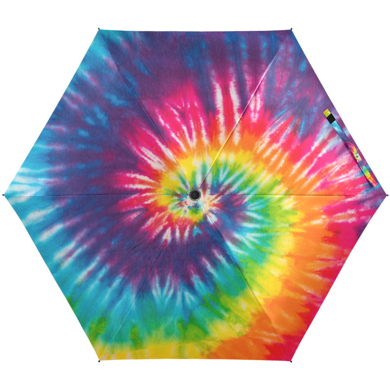 JSTEL Abstract Swirl Design Tie Dye Folding Umbrella for Rain Sun