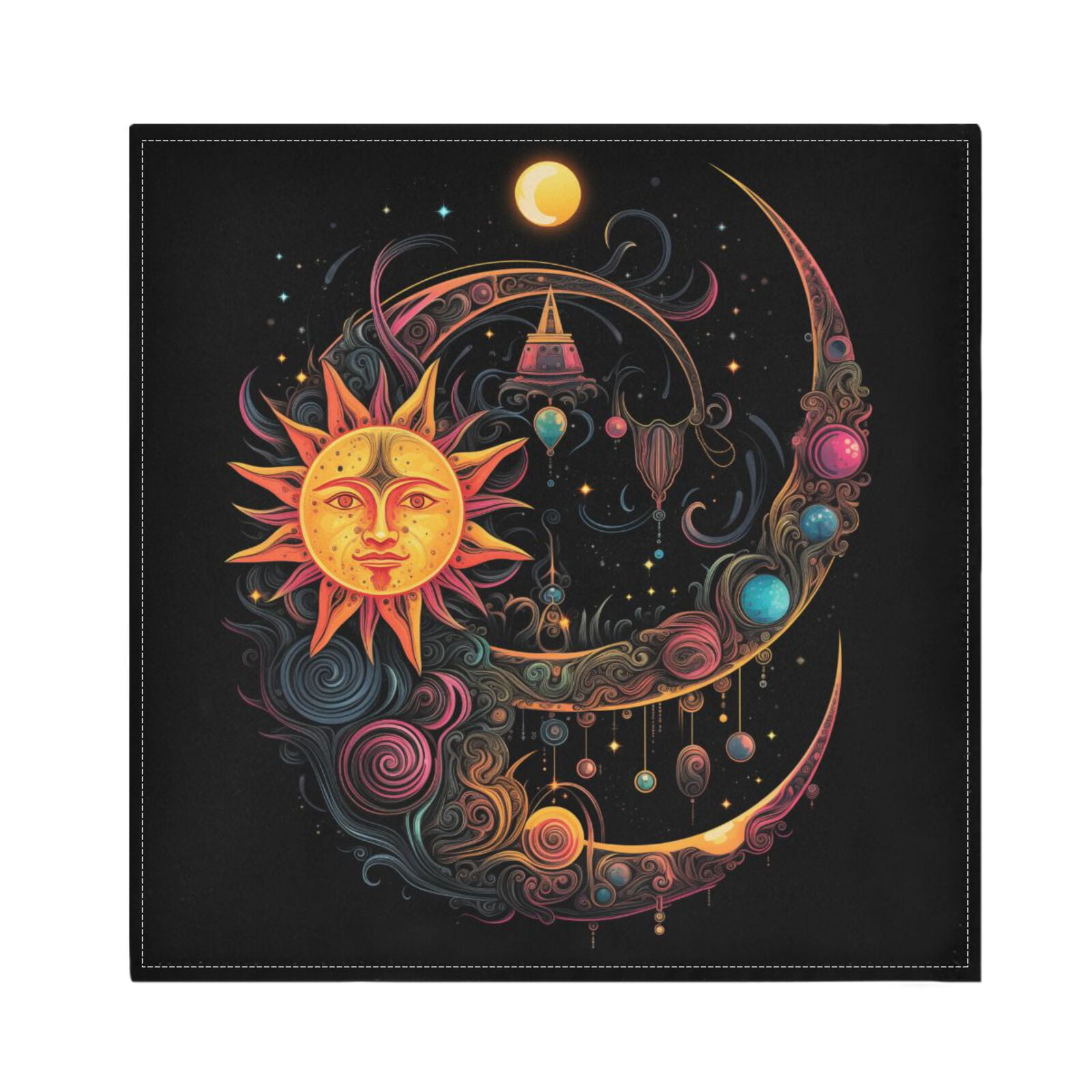 JSTEL Alchemy Sun Crescent Moon Cloth Napkins Set of 6, 20x20 Inch Washable and Reusable Napkin for Decoupage Dinner Party Everyday Use