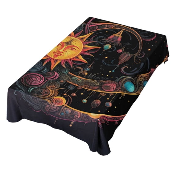 JSTEL Alchemy Sun Crescent Moon Table Cloth Rectangle 60 x 90 Inch Tablecloth Anti Wrinkle Table Cover for Dining Kitchen Parties