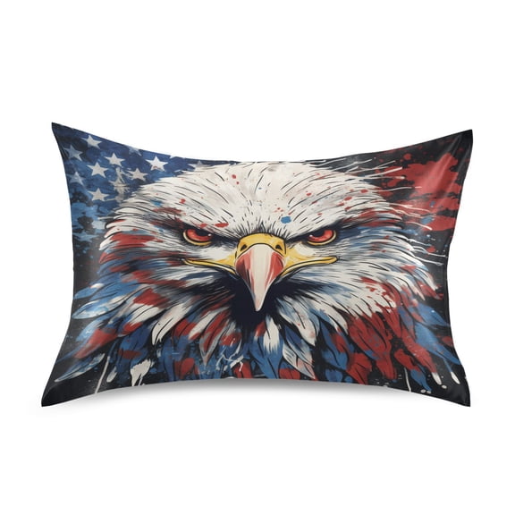 JSTEL American Flag Eagle Head Satin Pillowcase Standard Size Pillow Cases Envelope Closure Bed Pillow Cover, 20 x 26 inch