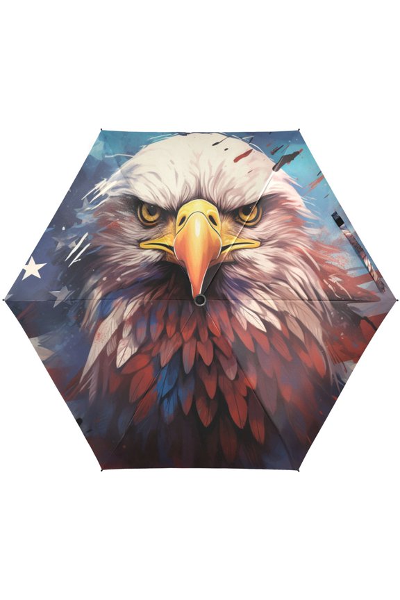 American Flag Eagle Portrait Folding Umbrella for Rain Sun Travel Mini Lightweight Compact Umbrellas