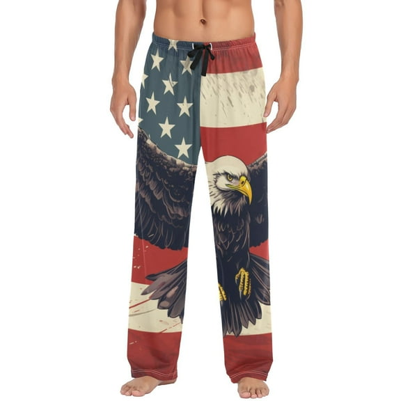 JSTEL American Flag Eagles Flying Men's Sleepwear Mens Pajama Pants Bottoms with Pockets, M