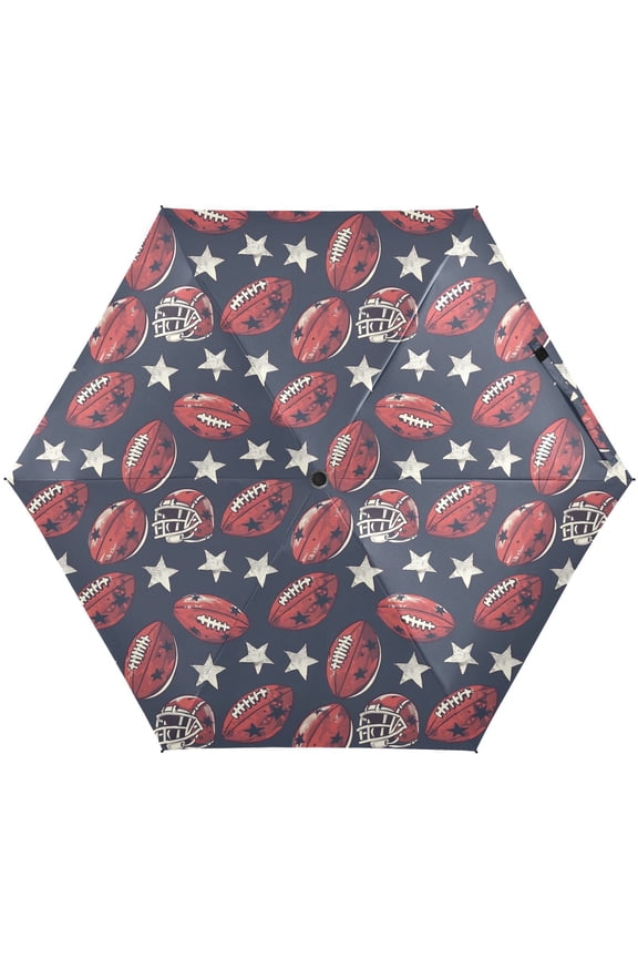 American Football Stars Vintage Folding Umbrella for Rain Sun Travel Mini Lightweight Compact Umbrellas