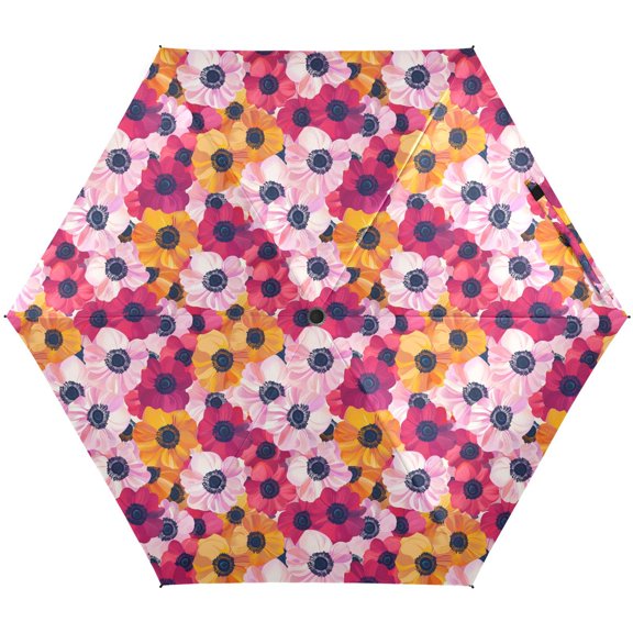 JSTEL Anemone Flower Floral Folding Umbrella for Rain Sun Travel Mini Lightweight Compact Umbrellas