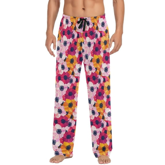 JSTEL Anemone Flower Floral Men's Sleepwear Mens Pajama Pants Bottoms with Pockets, S