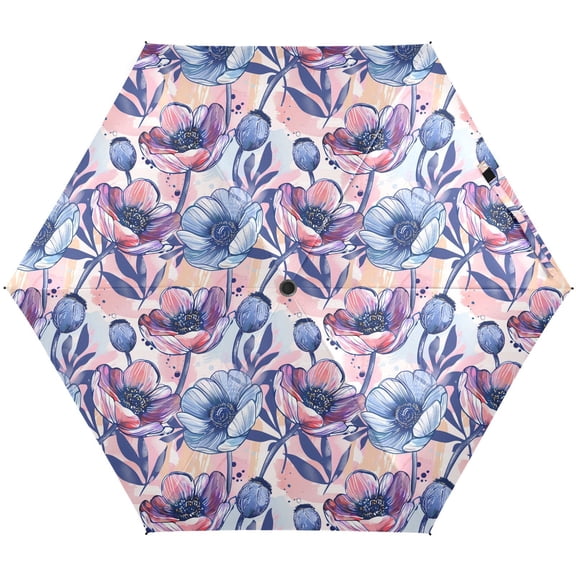 JSTEL Anemone Flower Folding Umbrella for Rain Sun Travel Mini Lightweight Compact Umbrellas