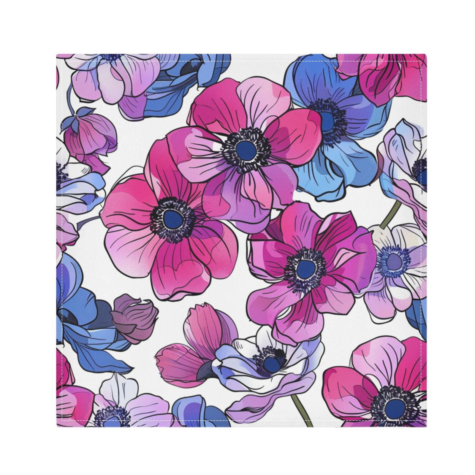 JSTEL Anemone Flower Pink & Purple Cloth Napkins Set of 6, 20x20 Inch Washable and Reusable Napkin for Decoupage Dinner Party Everyday Use