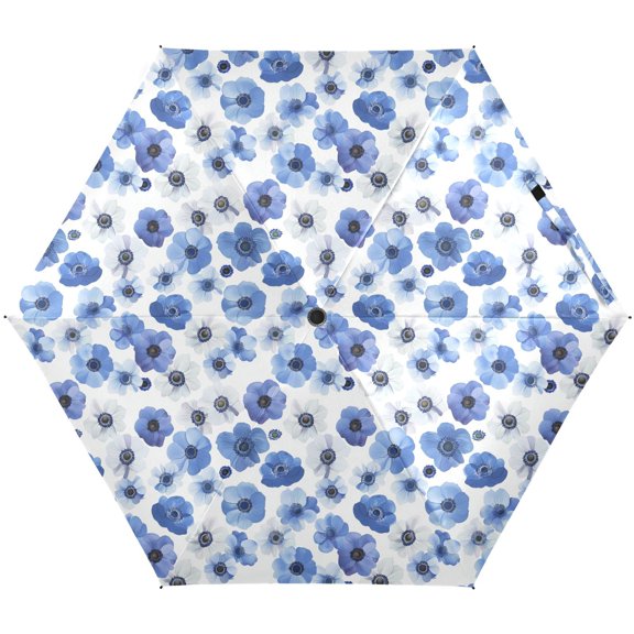 JSTEL Anemone Flowers Floral Folding Umbrella for Rain Sun Travel Mini Lightweight Compact Umbrellas