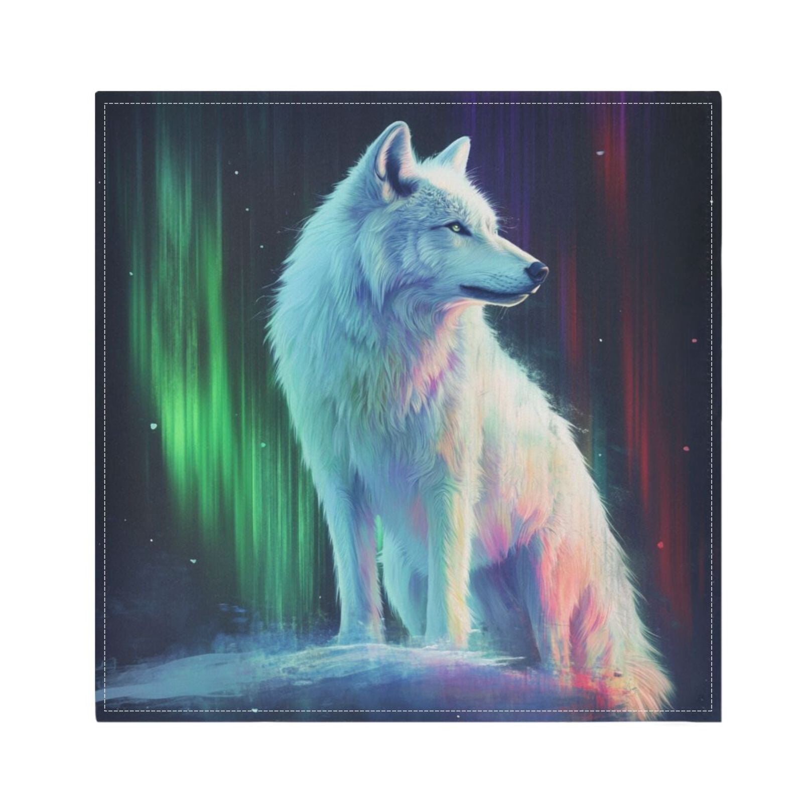 JSTEL Arctic Wolf Polar Lights Cloth Napkins Set of 6, 20x20 Inch Washable and Reusable Napkin for Decoupage Dinner Party Everyday Use