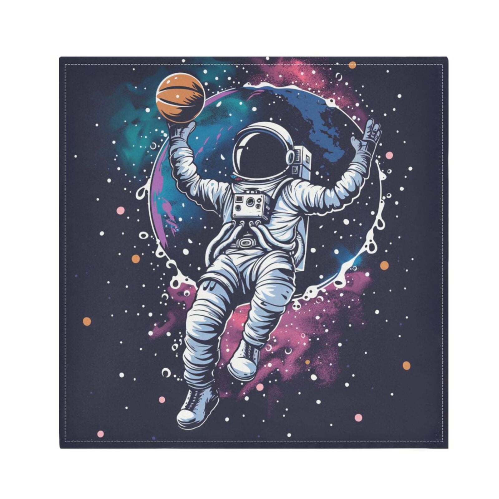 JSTEL Astronaut Basketball Space Pop Cloth Napkins Set of 6, 20x20 Inch Washable and Reusable Napkin for Decoupage Dinner Party Everyday Use