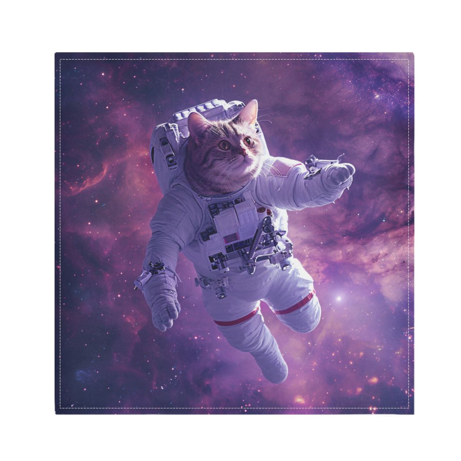 JSTEL Astronaut Cat Funny Cloth Napkins Set of 6, 20x20 Inch Washable and Reusable Napkin for Decoupage Dinner Party Everyday Use
