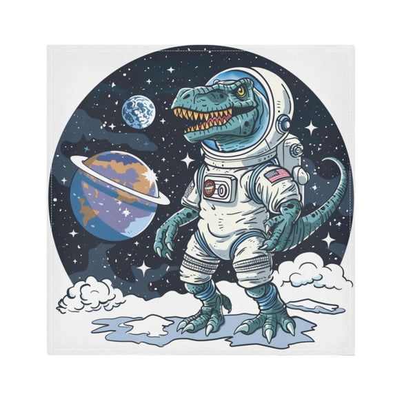 JSTEL Astronaut Dinosaur Dino Space Cloth Napkins Set of 1, 20x20 Inch Washable and Reusable Napkin for Decoupage Dinner Party Everyday Use