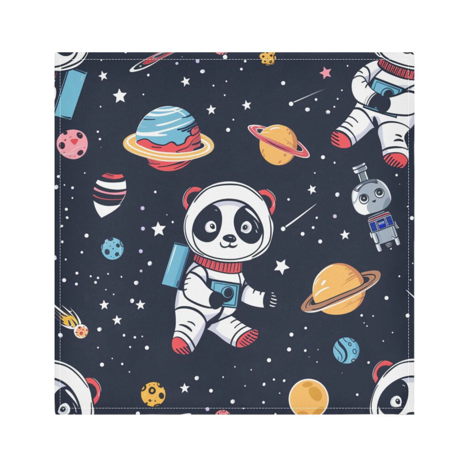 JSTEL Astronaut Panda Planet Cloth Napkins Set of 6, 20x20 Inch Washable and Reusable Napkin for Decoupage Dinner Party Everyday Use