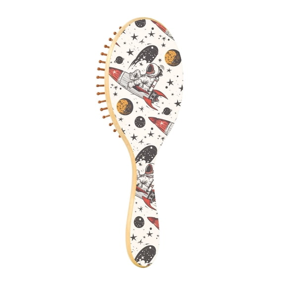 JSTEL Astronaut Rocket Stars Hair Brush for Women Men Natural Wood Detangler Brushes for All Hair Types Hairbrush for Wet & Dry