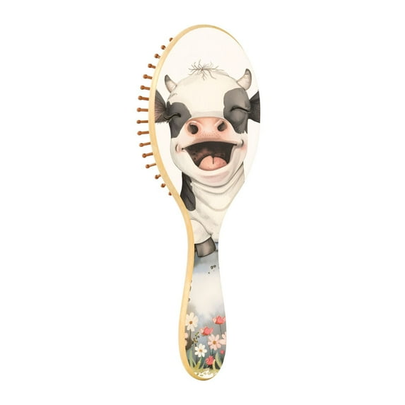 JSTEL Baby Cow Grass Hair Brush for Women Men Natural Wood Detangler Brushes for All Hair Types Hairbrush for Wet & Dry