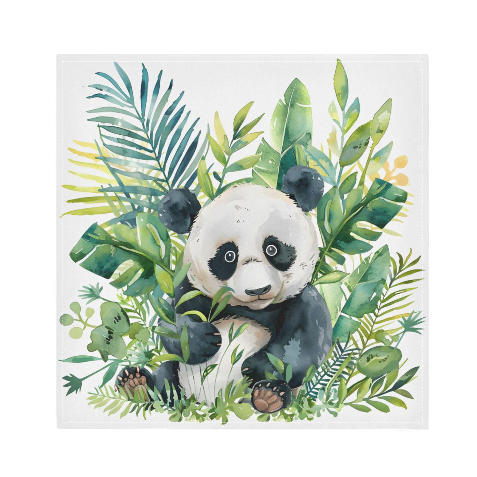 JSTEL Baby Panda Palm Leaf Cloth Napkins Set of 6, 20x20 Inch Washable and Reusable Napkin for Decoupage Dinner Party Everyday Use