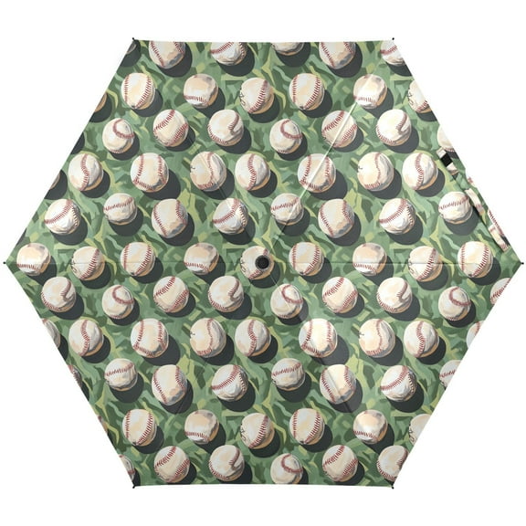 JSTEL Baseball Green Camouflage Folding Umbrella for Rain Sun Travel Mini Lightweight Compact Umbrellas