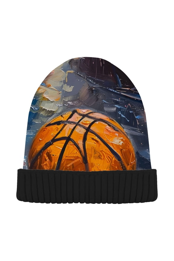 Basketball Painting Art Beanie for Women Men Winter Hat Reversible Skull Knit Cap