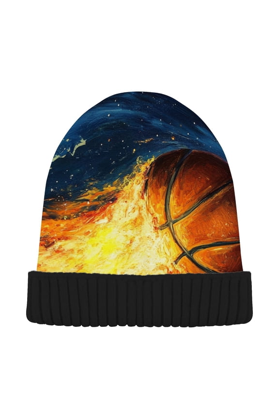 Basketball Starry Sky Beanie for Women Men Winter Hat Reversible Skull Knit Cap