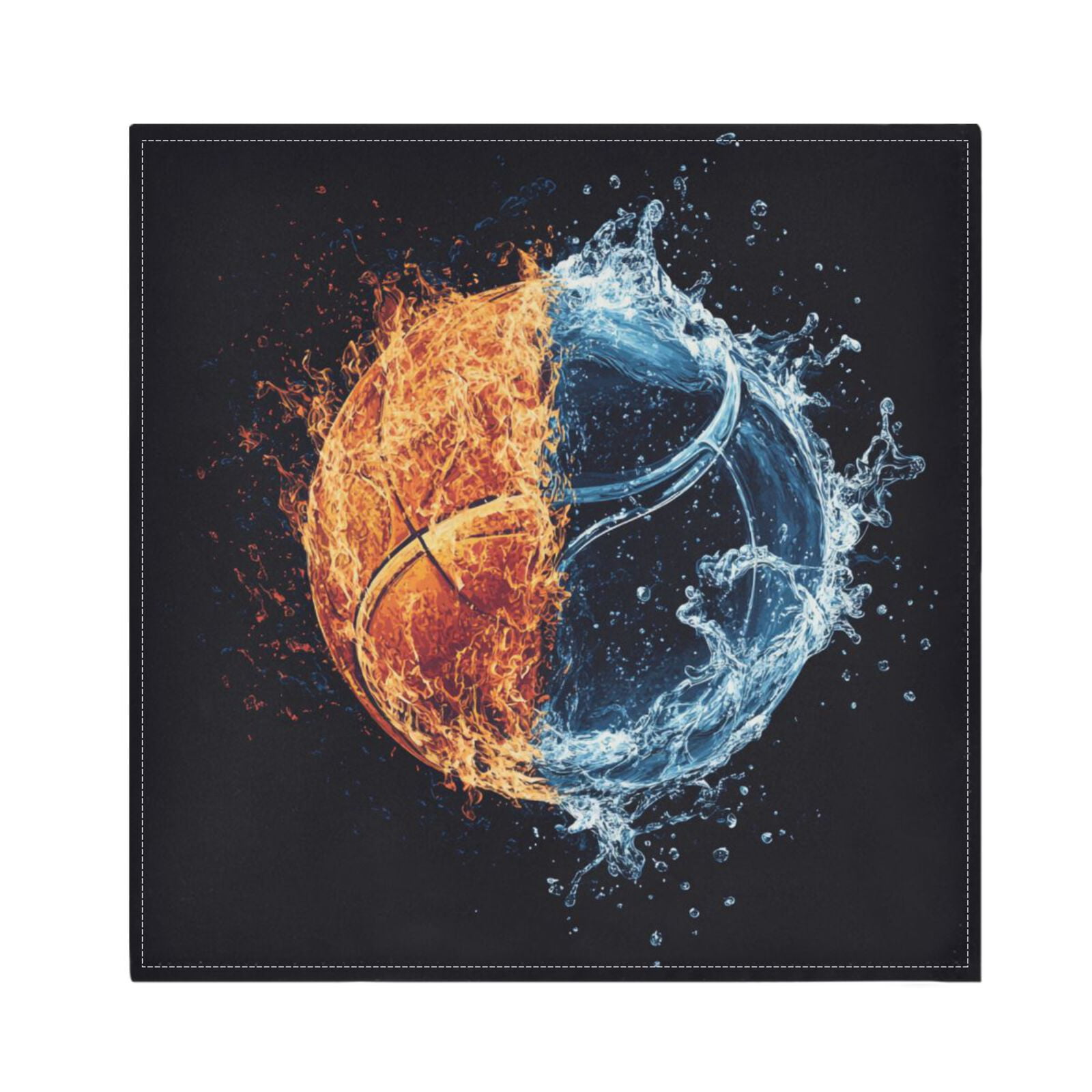 JSTEL Basketball Water and Fire Cloth Napkins Set of 6, 20x20 Inch Washable and Reusable Napkin for Decoupage Dinner Party Everyday Use
