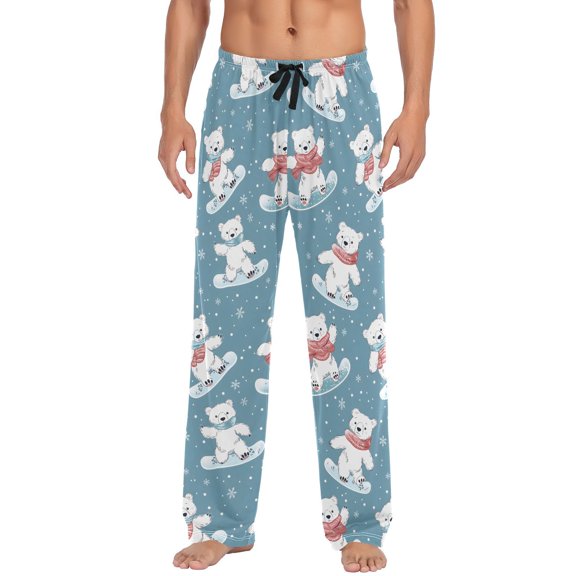 JSTEL Bear Snowboard Winter Men's Sleepwear Mens Pajama Pants Bottoms with Pockets, M