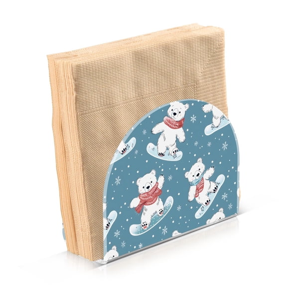 JSTEL Bear Snowboard Winter Napkin Holder for Table Cocktail Farmhouse, Paper Napkins Dispenser for Home Kitchen Coffee Shop Dining Room Decor