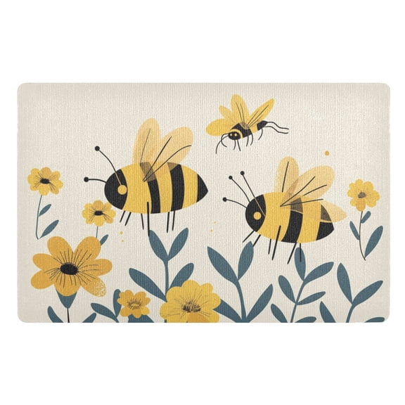 JSTEL Bee Flowers Front Door Mat Outside Entrance 32x20 Inch Doormat for Outdoor Indoor Washable Non Slip Floor Mats