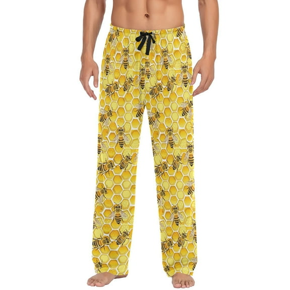 JSTEL Bee Honeycomb Men's Sleepwear Mens Pajama Pants Bottoms with Pockets, M