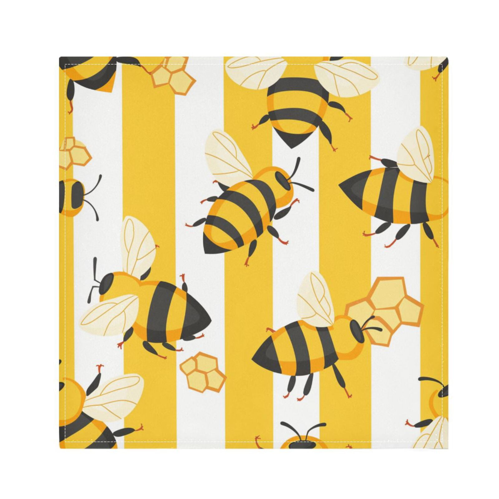 JSTEL Bee Honeycomb Stripe Cloth Napkins Set of 6, 20x20 Inch Washable and Reusable Napkin for Decoupage Dinner Party Everyday Use