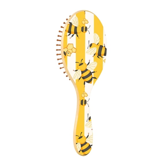 JSTEL Bee Honeycomb Stripe Hair Brush for Women Men Natural Wood Detangler Brushes for All Hair Types Hairbrush for Wet & Dry