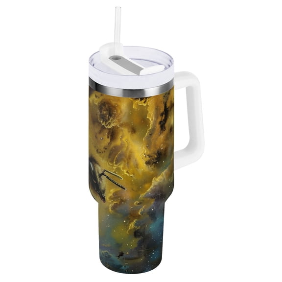 JSTEL Bee Nebula Starry Sky 40 oz Tumbler Stainless Steel Water Bottle Vacuum Insulated Cup with Straw Lid & Handle For Travel Car Cup Holder