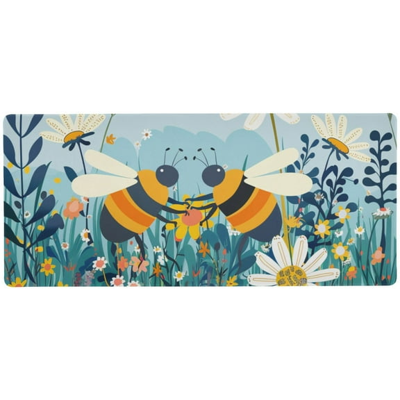 JSTEL Bees Daisy Flowers Large Gaming Mouse Pad Big Mousepad Mice Keyboard Mat with Non-Slip Rubber Base for Computer Laptop Home & Office, 31.5 X 11.8 inch