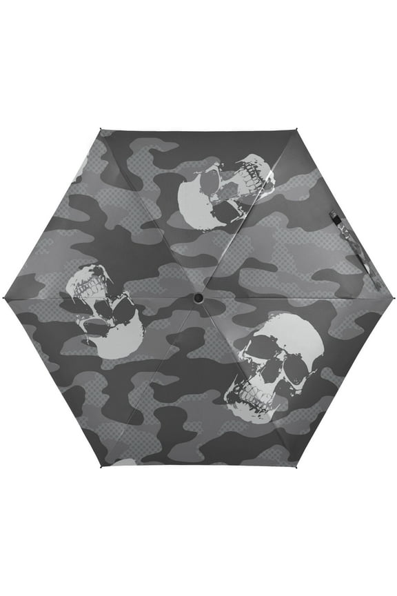 Black And Gray Camouflage Skull Folding Umbrella for Rain Sun Travel Mini Lightweight Compact Umbrellas