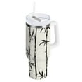 thumbnail image 1 of JSTEL Black Bamboos 40 oz Tumbler Stainless Steel Water Bottle Vacuum Insulated Cup with Straw Lid & Handle For Travel Car Cup Holder, 1 of 8