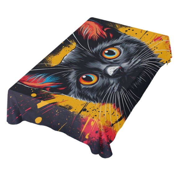 JSTEL Black Cat Art Table Cloth Rectangle 54 x 72 Inch Tablecloth Anti Wrinkle Table Cover for Dining Kitchen Parties