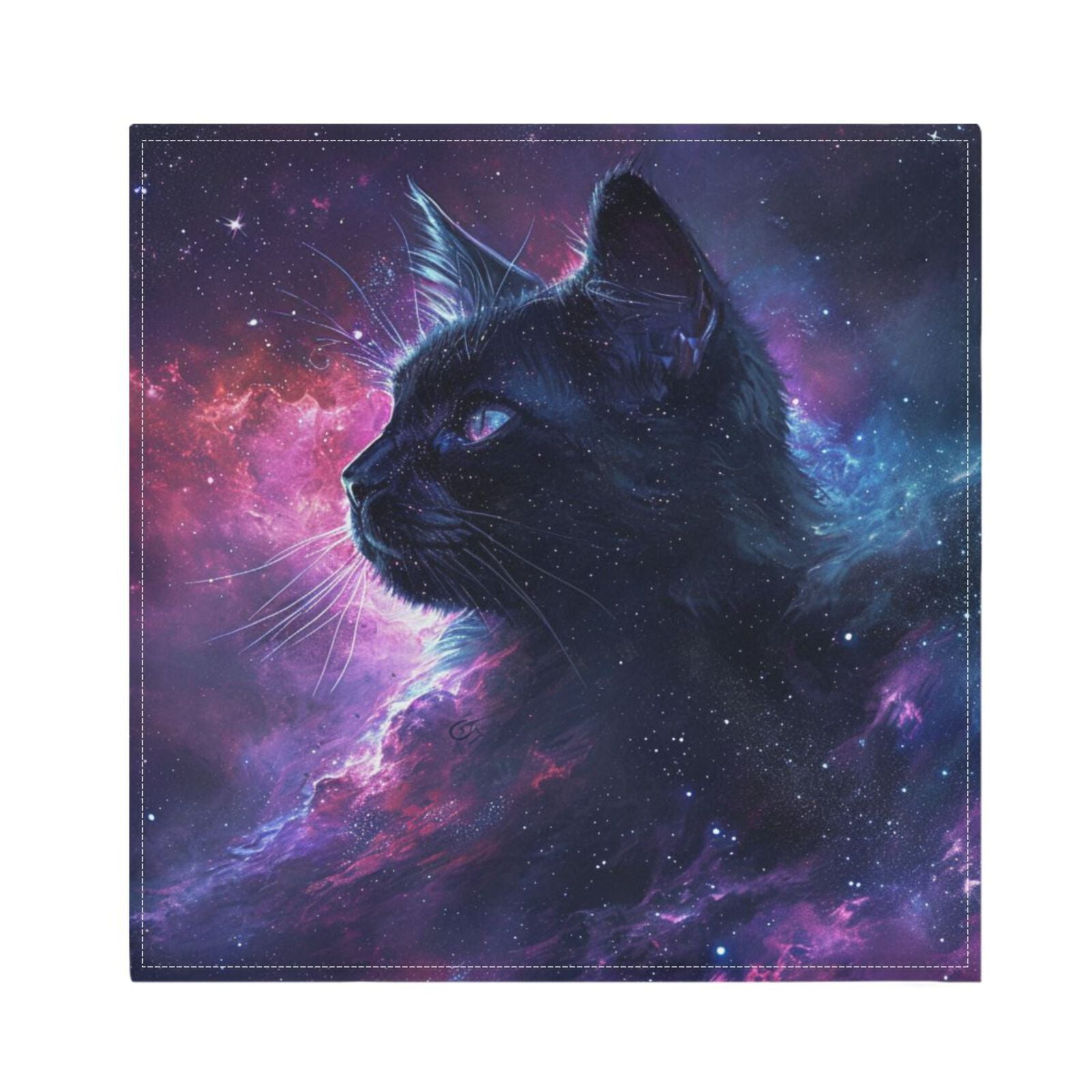 JSTEL Black Cat Galaxy Cloth Napkins Set of 6, 20x20 Inch Washable and Reusable Napkin for Decoupage Dinner Party Everyday Use