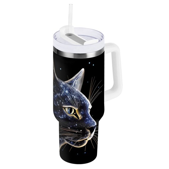 JSTEL Black Galaxy 30 oz Tumbler Stainless Steel Water Bottle Vacuum Insulated Cup with Straw Lid & Handle For Travel Car Cup Holder