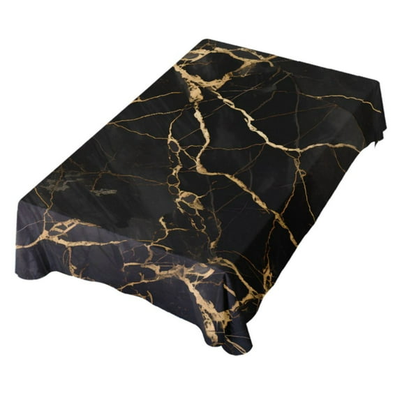 JSTEL Black & Gold Marble Art Table Cloth Rectangle 60 x 108 Inch Tablecloth Anti Wrinkle Table Cover for Dining Kitchen Parties