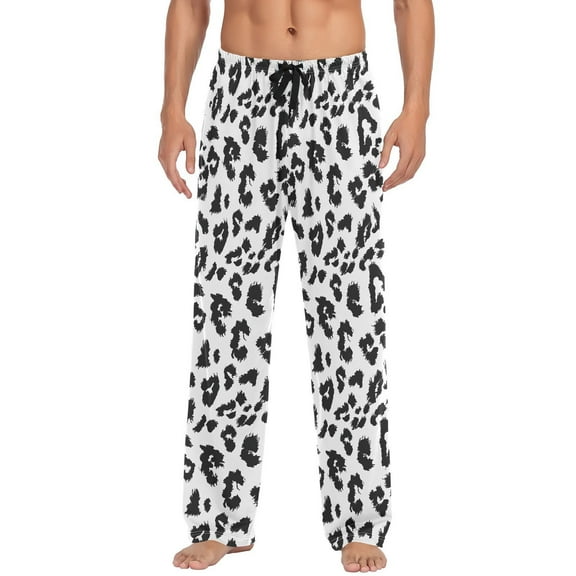 JSTEL Black & White Leopard Print Cheetah Men's Sleepwear Mens Pajama Pants Bottoms with Pockets, L