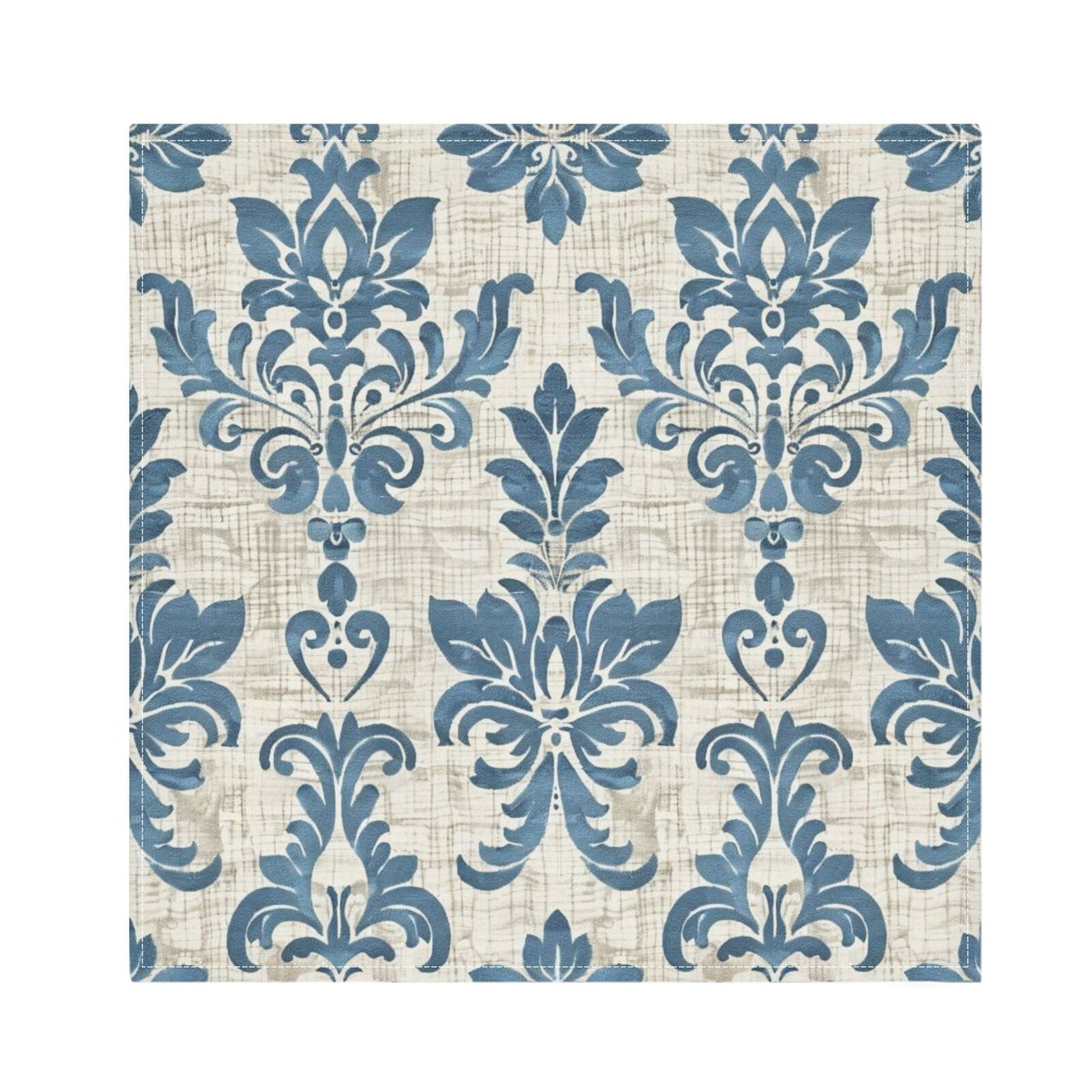 JSTEL Blue Arab Damask Flower Cloth Napkins Set of 6, 20x20 Inch Washable and Reusable Napkin for Decoupage Dinner Party Everyday Use