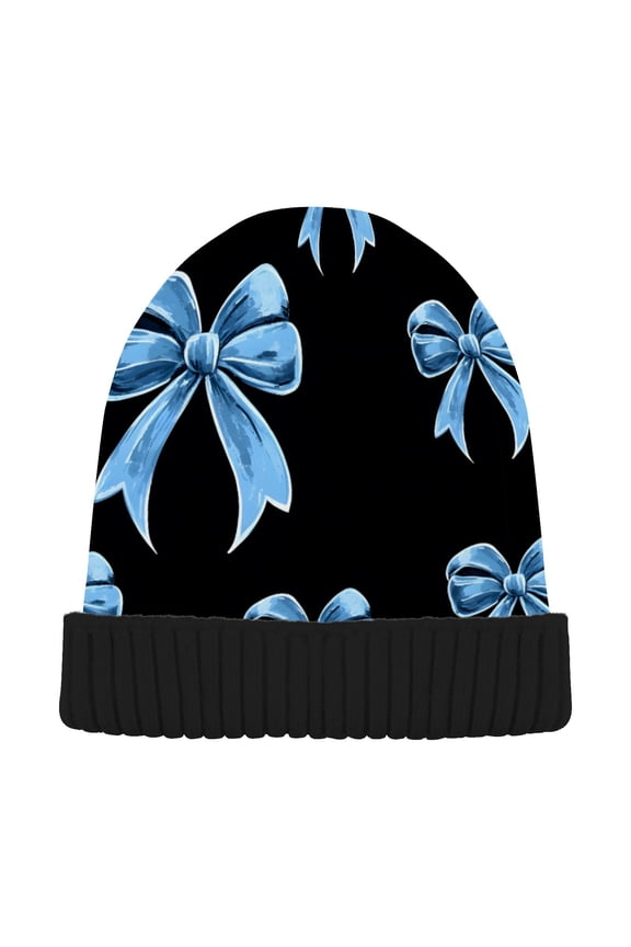 Blue Bow Tie Beanie for Women Men Winter Hat Reversible Skull Knit Cap