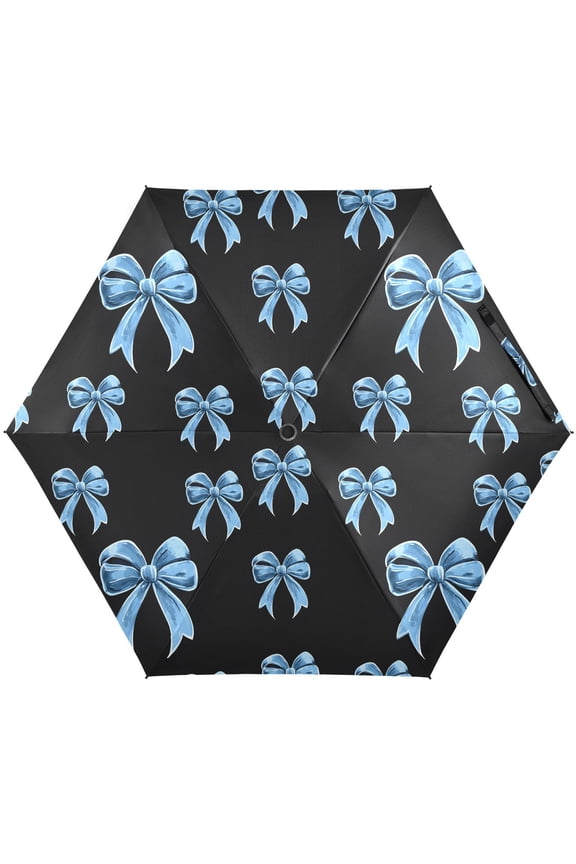 Blue Bow Tie Folding Umbrella for Rain Sun Travel Mini Lightweight Compact Umbrellas