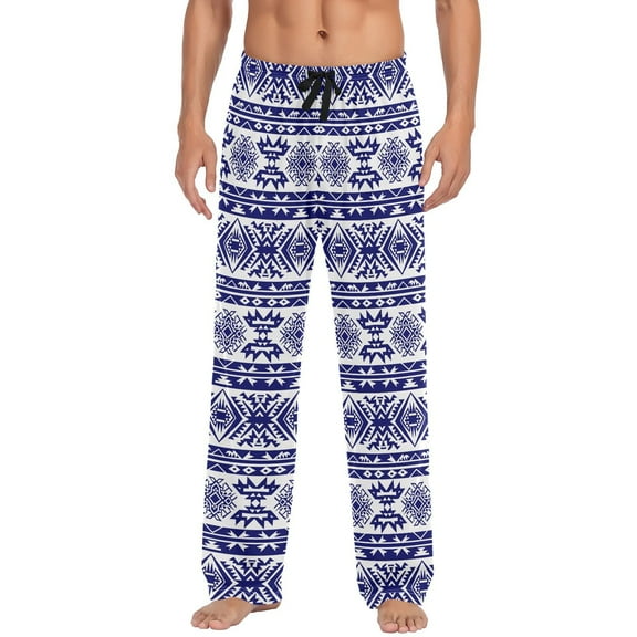 JSTEL Blue Ornament Aztec Art Men's Sleepwear Mens Pajama Pants Bottoms with Pockets, M