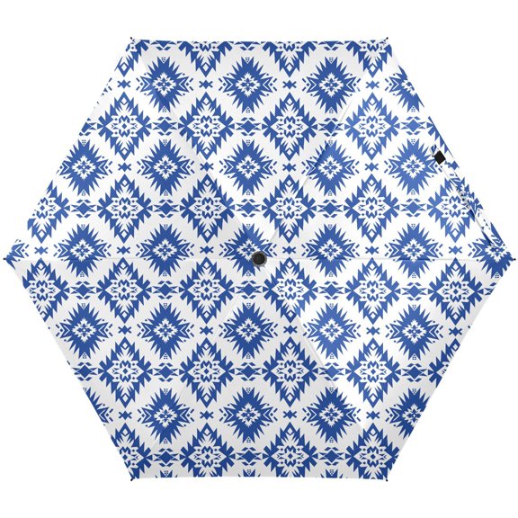 JSTEL Blue Star Aztec Art Folding Umbrella for Rain Sun Travel Mini Lightweight Compact Umbrellas