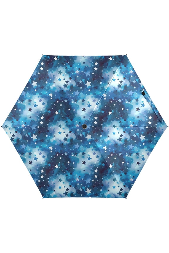 Blue Stars Clouds Folding Umbrella for Rain Sun Travel Mini Lightweight Compact Umbrellas