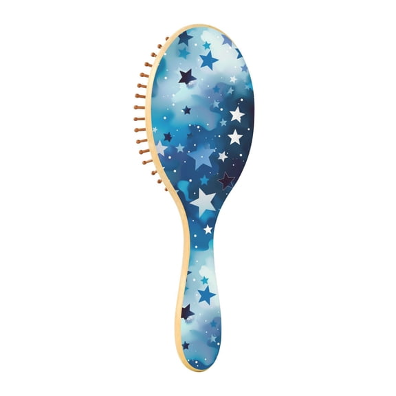 JSTEL Blue Stars Clouds Hair Brush for Women Men Natural Wood Detangler Brushes for All Hair Types Hairbrush for Wet & Dry