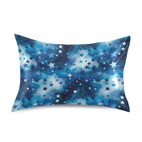 JSTEL Blue Stars Clouds Satin Pillowcase Standard Size Pillow Cases Envelope Closure Bed Pillow Cover, 20 x 26 inch