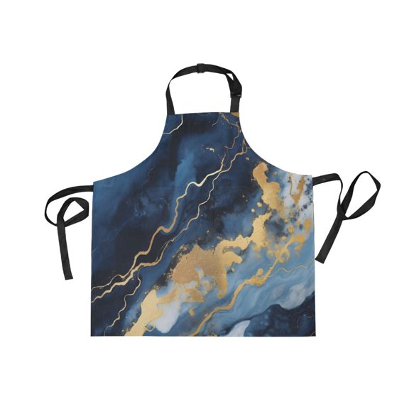 JSTEL Blue & White Marble Gold Texture Apron with 2 Pockets for Women Men Adjustable Garden Bib