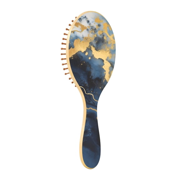 JSTEL Blue & White Marble Gold Texture Hair Brush for Women Men Natural Wood Detangler Brushes for All Hair Types Hairbrush for Wet & Dry