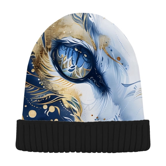 JSTEL Blue&white Cat Ethnic Boho Hearts Beanie for Women Men Winter Hat Reversible Skull Knit Cap